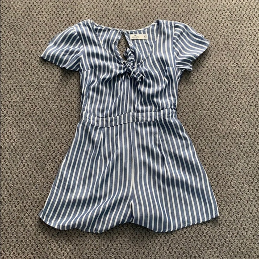 Hollister Blue and White Striped Romper
